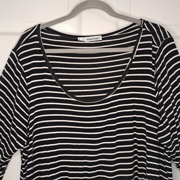 Maurices Black White Striped Sharkbite Long Sleeved Tunic Plus Size 2 - Picture 4 of 6